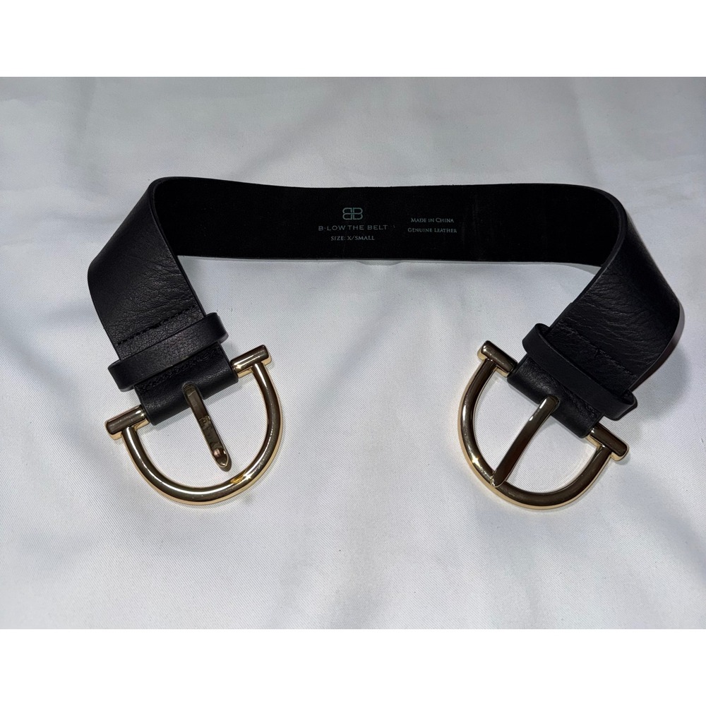 B-Low The Belt Black Leather Dual Gold Horseshoe Buckle Strap XS/S Replacement